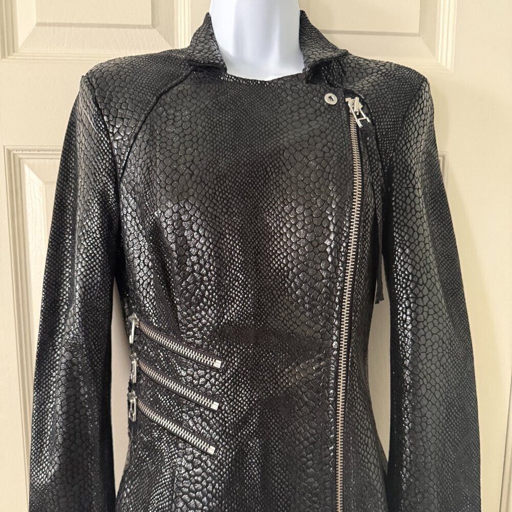 Bebe Black Leather Snakeskin Moto Jacket size XS NWOT - Picture 2 of 15